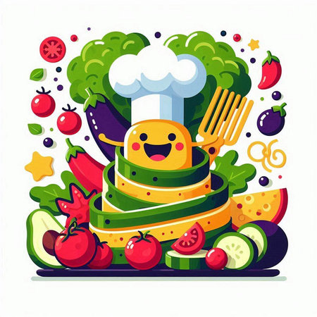 Funny food character in chef hat. Cheerful vector illustrationのイラスト素材