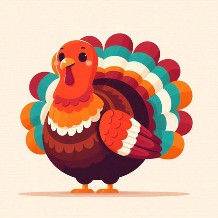 Vector illustration of a cartoon turkey on a light background. Flat style.のイラスト素材