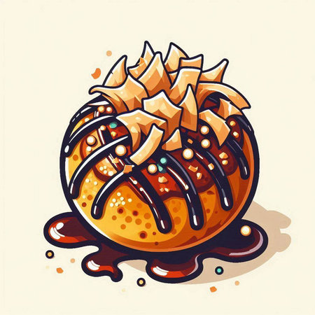 Illustration of an apple covered with chocolate on a white background.のイラスト素材