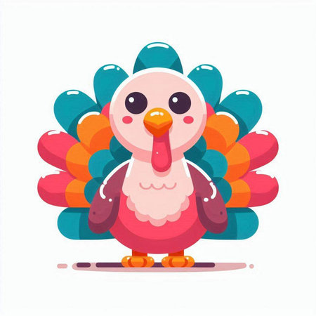 Cute cartoon turkey character. Vector illustration isolated on white background.のイラスト素材