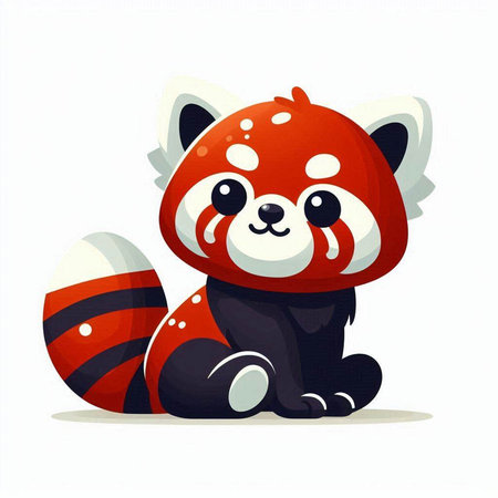 Cute red panda sitting and holding easter egg. Vector illustration.のイラスト素材