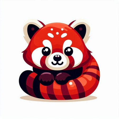 Cute red panda in a striped scarf. Vector illustration.のイラスト素材