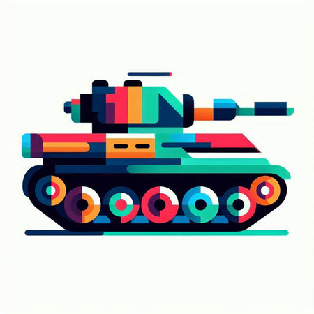 Military tank on white background. Vector illustration in flat cartoon style.のイラスト素材