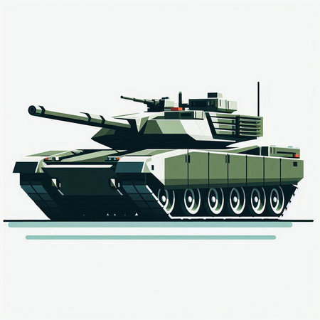 Vector illustration of a military tank on a white background. Side view.のイラスト素材