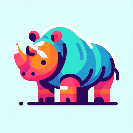 Colorful rhinoceros icon. Vector illustration in flat styleのイラスト素材