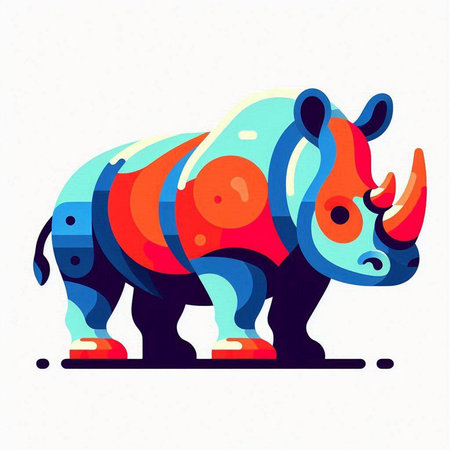 Vector illustration of rhinoceros in flat style isolated on white background.のイラスト素材