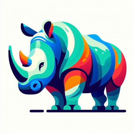 Colorful rhinoceros isolated on white background. Vector illustration.のイラスト素材