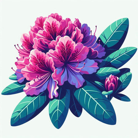 Beautiful rhododendron flower bouquet. Vector illustration.のイラスト素材