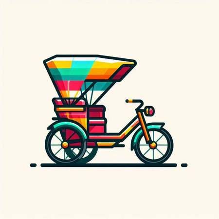 Rickshaw icon. Vector illustration of a colorful tricycle.のイラスト素材
