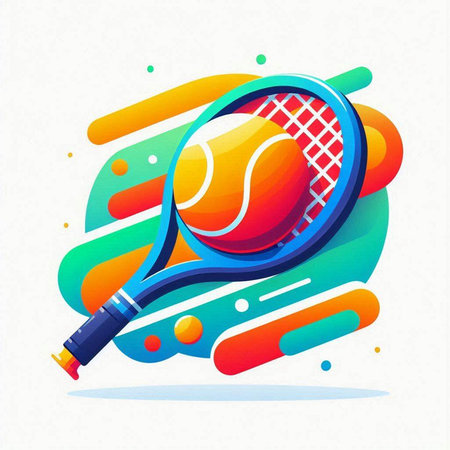 Tennis racket and ball on colorful background. Sport vector illustration.のイラスト素材