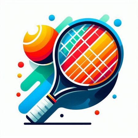 Tennis racket and ball with colorful background. Vector illustration. Eps 10.のイラスト素材