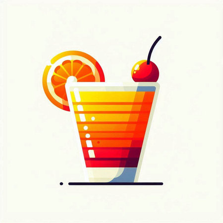 Cocktail with orange and cherry. Vector illustration in flat styleのイラスト素材