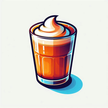 Coffee with whipped cream in a glass. Vector illustration.のイラスト素材