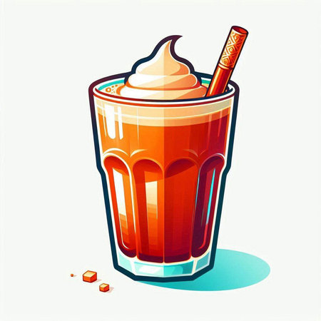 Illustration of a glass of juice with whipped cream and a strawのイラスト素材