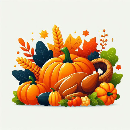 Autumn harvest background with pumpkins and leaves. Vector illustration.のイラスト素材