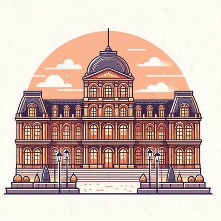 Town hall building in Prague, Czech Republic. Vector illustration in retro style.のイラスト素材