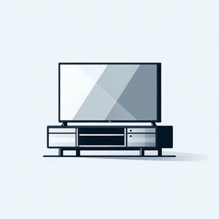TV and TV stand on a light blue background. Vector illustration.のイラスト素材
