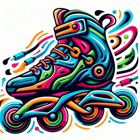 roller skates vector illustration with colorful splashes of paint in cartoon styleのイラスト素材