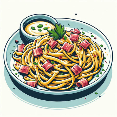 Illustration of spaghetti with tunannaise sauce and parsleyのイラスト素材