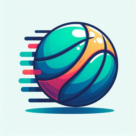 Vector illustration of colorful basketball ball isolated on blue background. Sport logo template.のイラスト素材