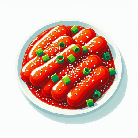Sausages with sesame seeds on a plate. Vector illustration.のイラスト素材