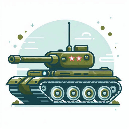 Military tank on white background. Vector illustration in flat cartoon style.のイラスト素材