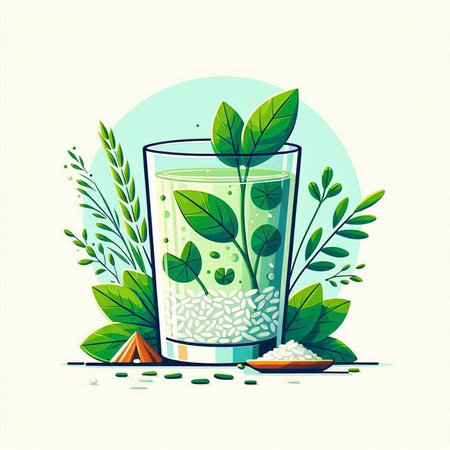 Vector illustration of a glass of fresh lemonade with lime and leavesのイラスト素材