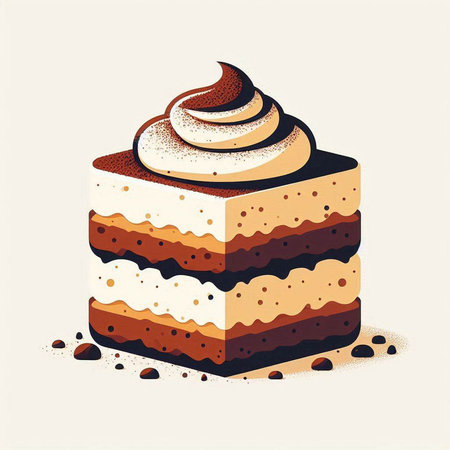 Coffee cake with whipped cream. Vector illustration in retro styleのイラスト素材