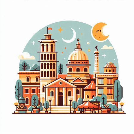 Vector illustration of the famous buildings in Rome, Italy. Retro style.のイラスト素材