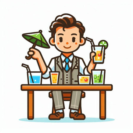 Man drinking cocktail at the bar. Vector illustration in cartoon style.のイラスト素材