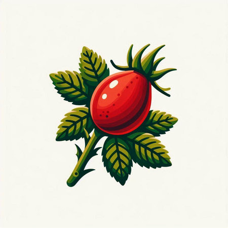 Rosehip berry with leaves isolated on white background. Vector illustration.のイラスト素材