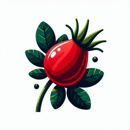 Rosehip berry with green leaves isolated on white background. Vector illustration.のイラスト素材