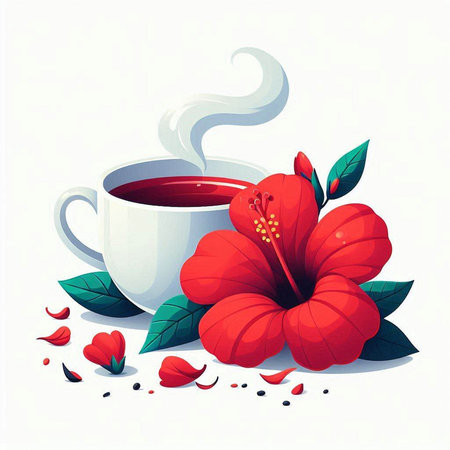 Cup of tea with hibiscus flower. Vector illustrationのイラスト素材