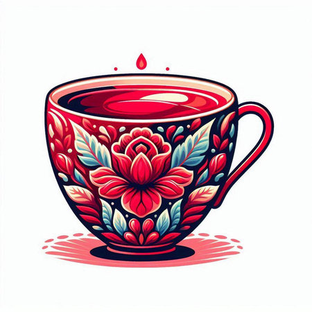 Cup of tea with floral pattern. Vector illustration for your designのイラスト素材