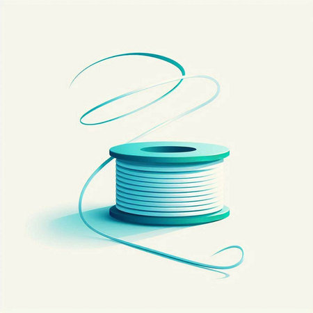 Illustration of a coil of blue thread on a white background.のイラスト素材