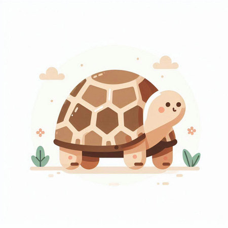 Cute little turtle vector illustration. Cartoon baby tortoise character.のイラスト素材