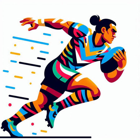 Rugby player in motion. Colorful abstract vector illustration.のイラスト素材