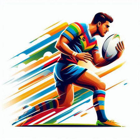 Rugby player with a ball. Colorful vector illustration.のイラスト素材