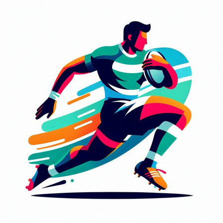 Rugby player in action with ball. Colorful vector illustration.のイラスト素材