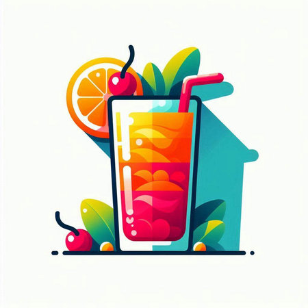 Cocktail in a glass with a straw. Vector illustration.のイラスト素材