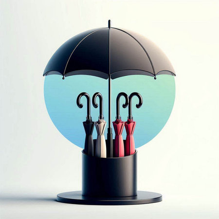Black umbrella with umbrellas on a white background. 3d renderingのイラスト素材