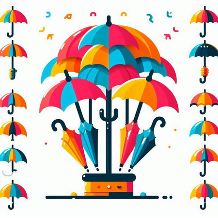 Colorful umbrella on white background, vector illustration. Flat design.のイラスト素材