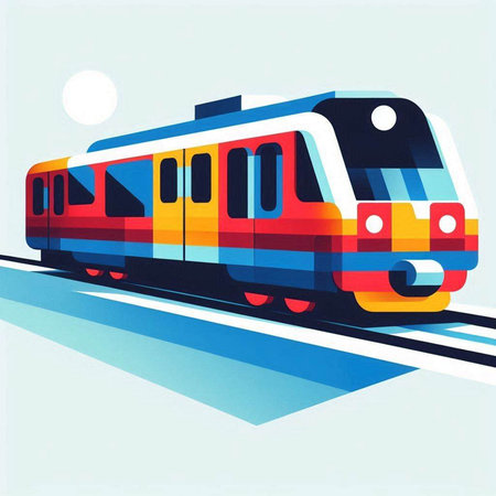 Train on the railway. Illustration in retro style. Vector.のイラスト素材