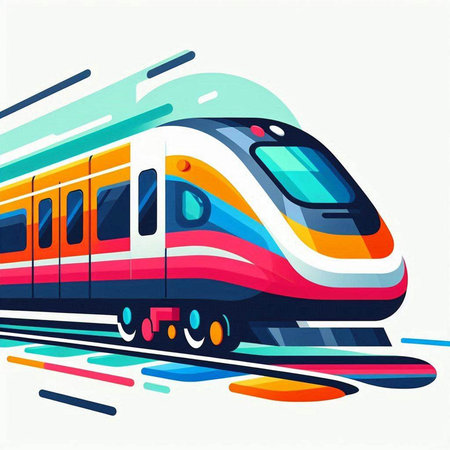 Modern high-speed train on the background of colorful lines. Vector illustrationのイラスト素材