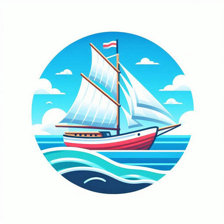 Sailing boat in the sea. Vector illustration on white background.のイラスト素材
