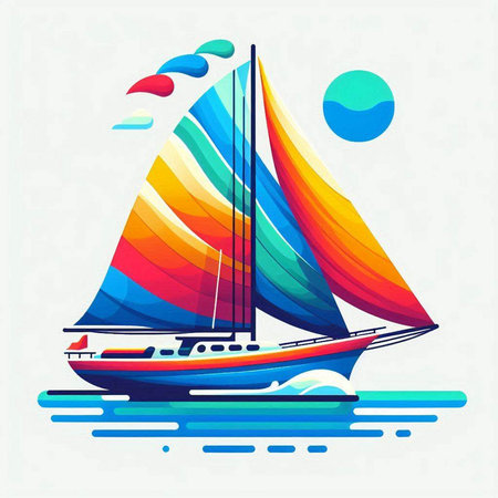 Sailing yacht in the sea. Colorful vector illustration for your designのイラスト素材