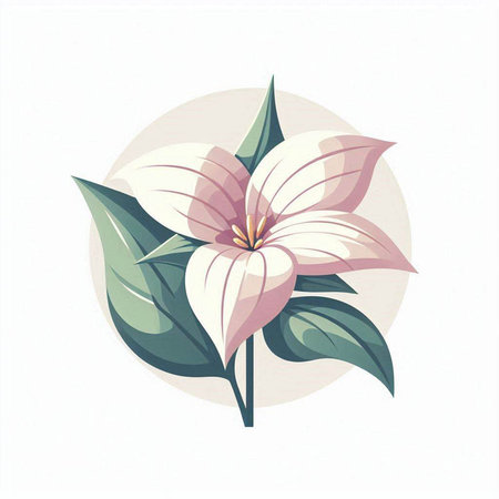 Illustration of a pink flower with green leaves on a white backgroundのイラスト素材