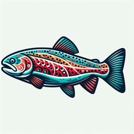 Vector illustration of a rainbow trout fish isolated on a white background.のイラスト素材