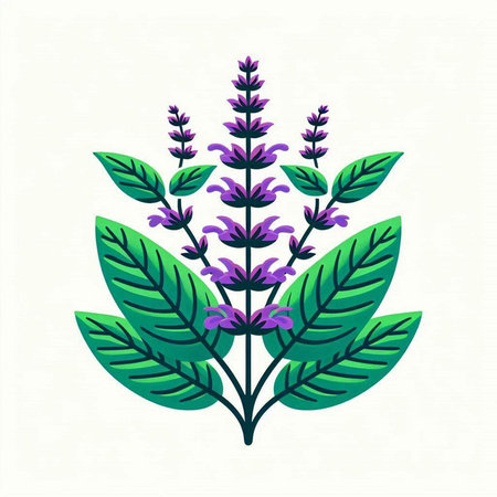 Lavender flower with leaves in flat style. Vector illustration.のイラスト素材