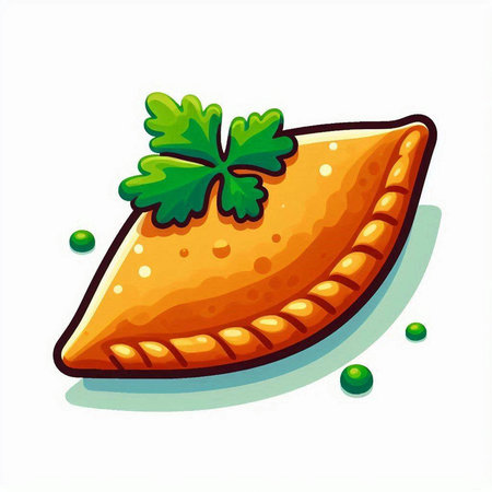 Illustration of a piece of pie with parsley on a white backgroundのイラスト素材